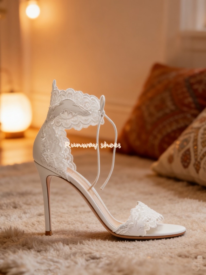 Embroidery White - Zapatos de Novia Blancos con Encaje,