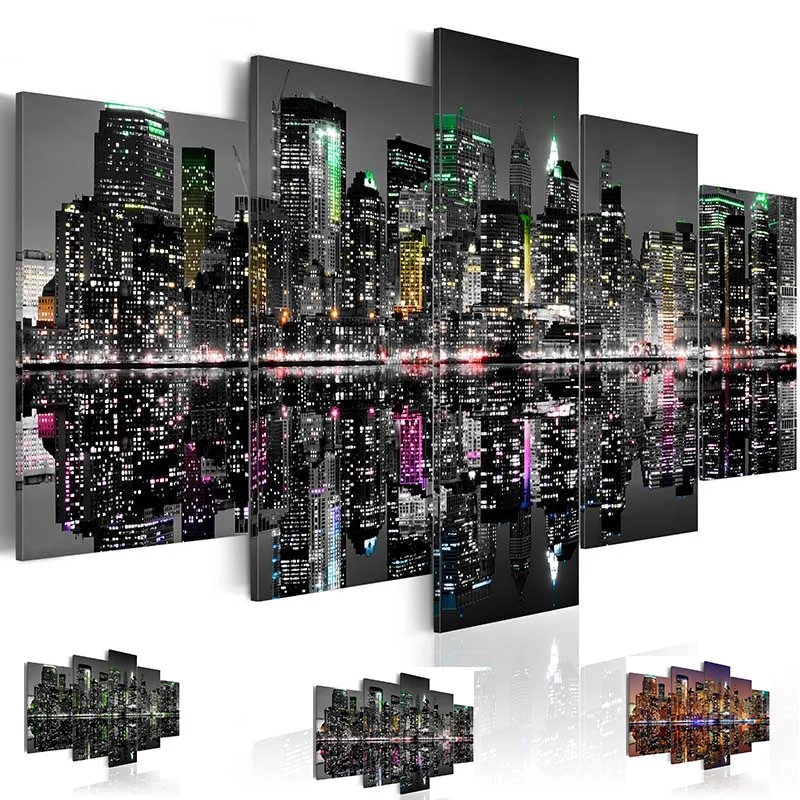 Embroidery York - Paisaje nocturno de ciudad, pintura de