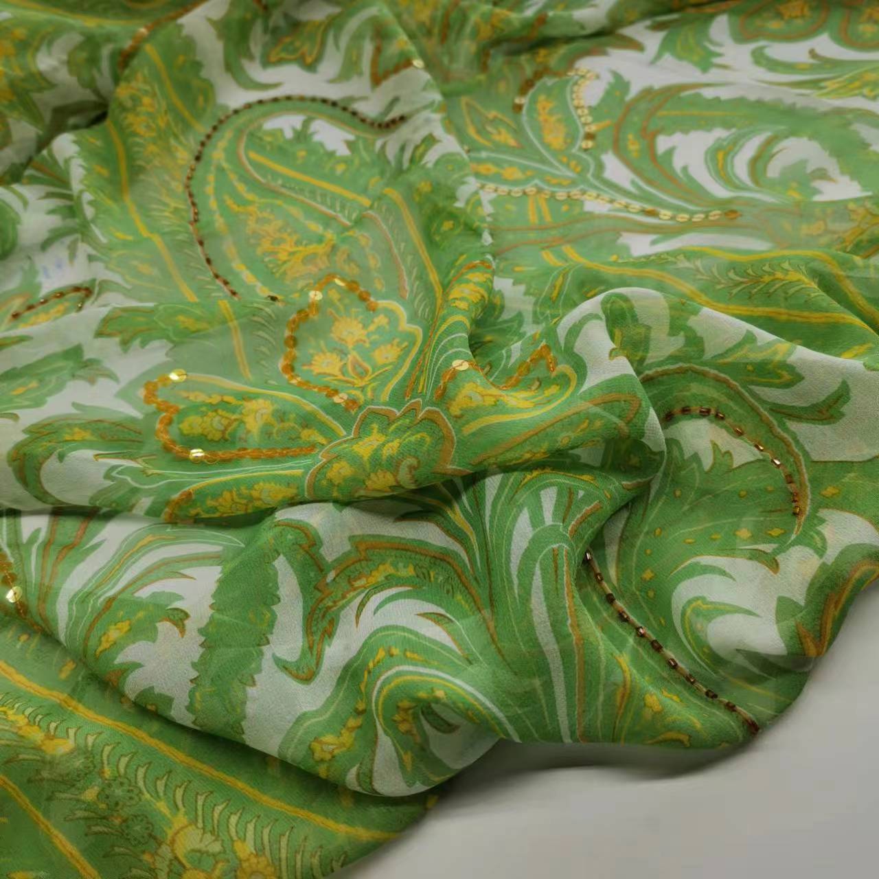 Embroidery Pashmina - Tela Georgette de seda con lentejuelas,